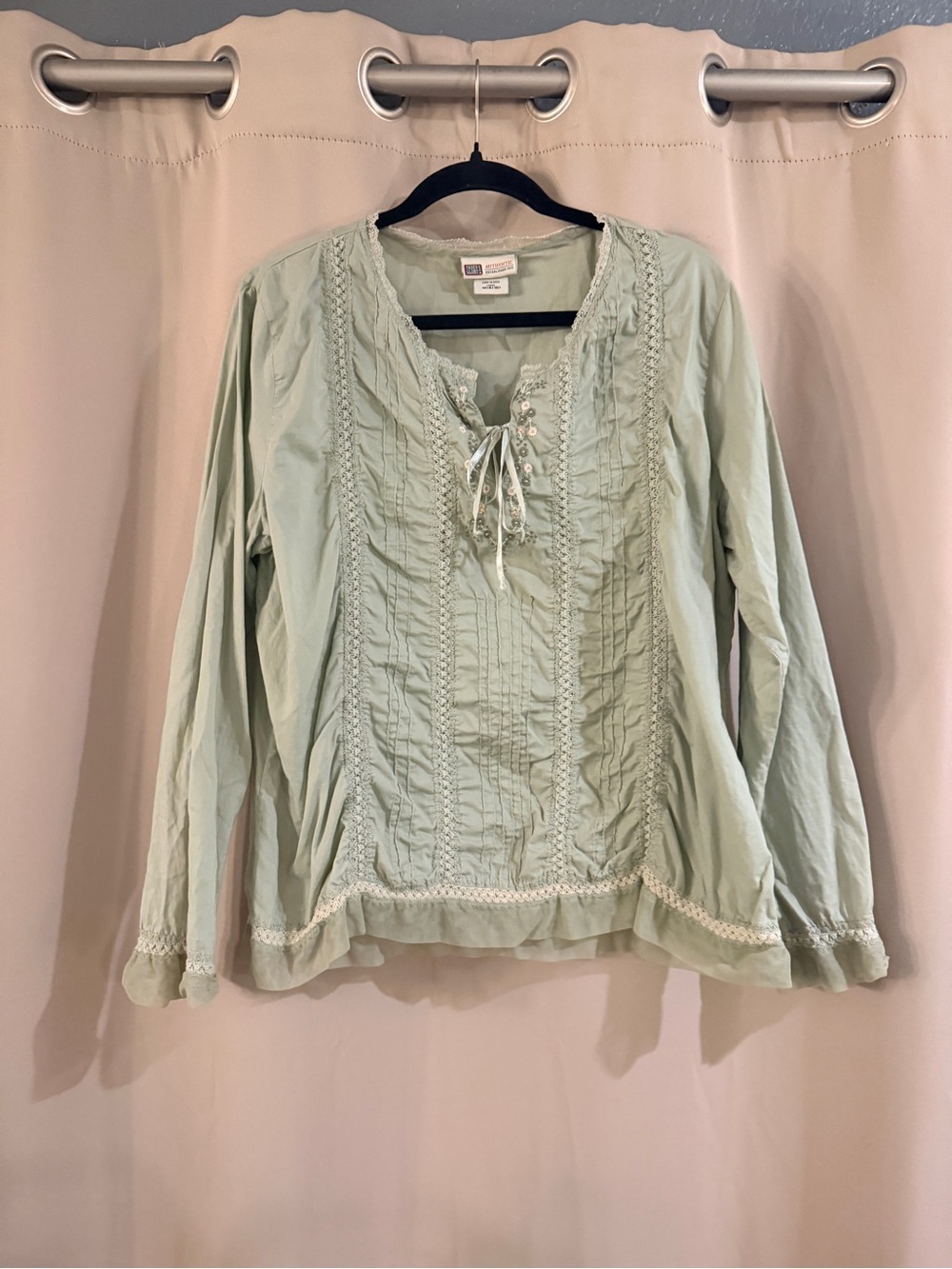 Faded Glory Light Sage Peasant Tunic with Lace Trim